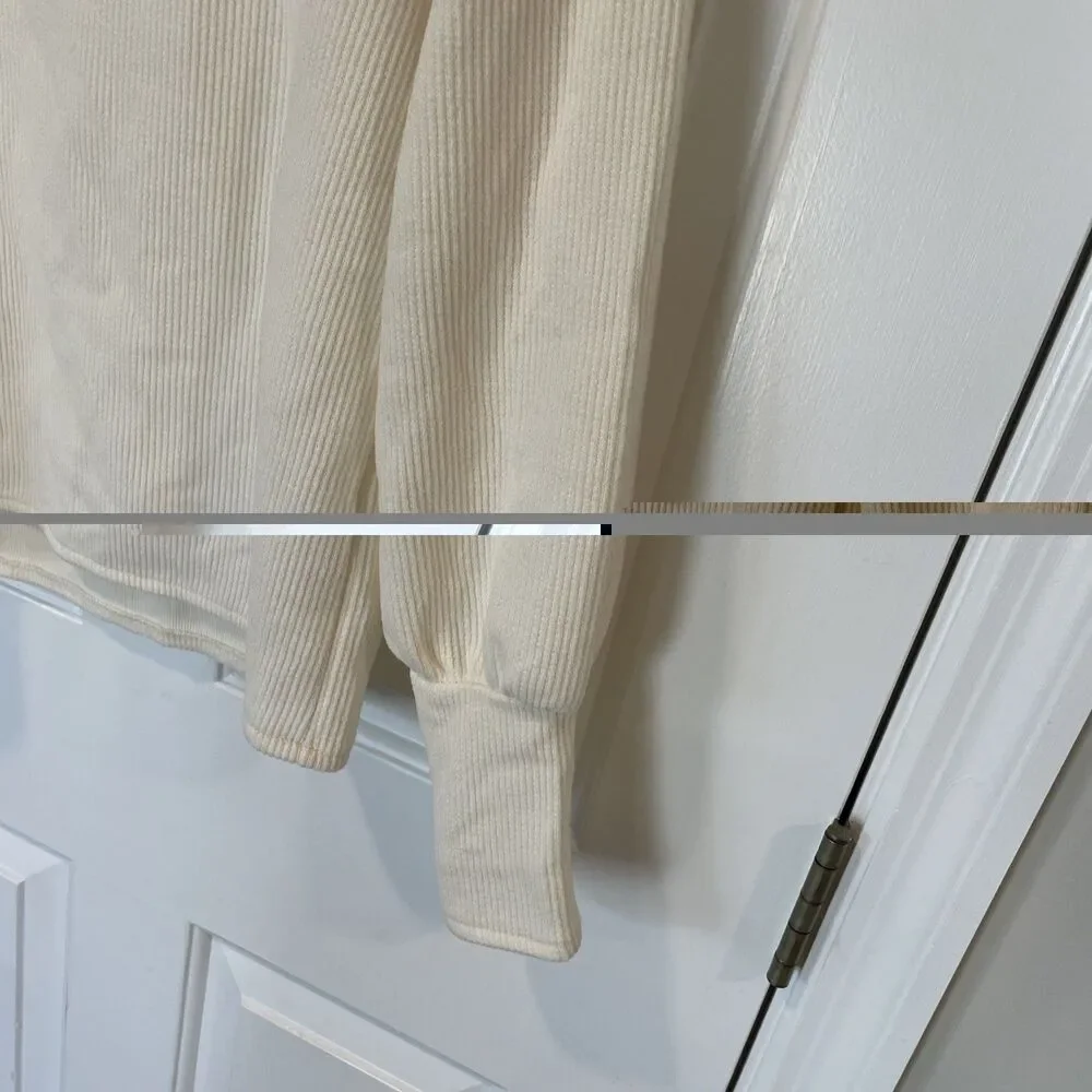 NWT Madewell Ribbed Square Neck Top Ivory Puff Sleeves Small Ottoman Sweater